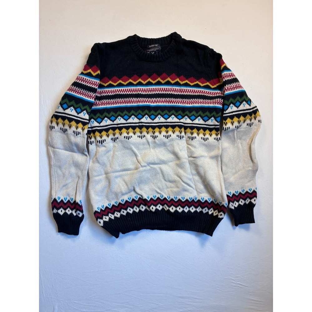American Eagle Seriously Soft Mens Fair Isle Crewneck Sweater Small Multicolor